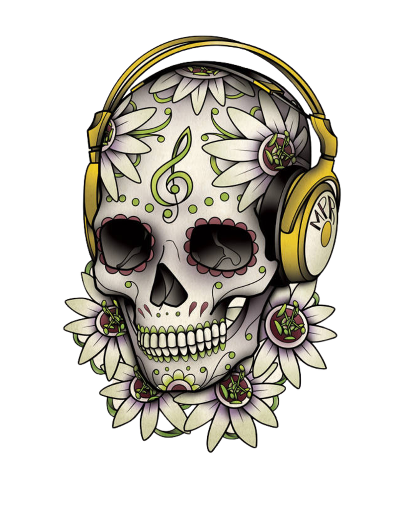 CALCOMANIA GRANDE CALAVERA AUDIFONOS