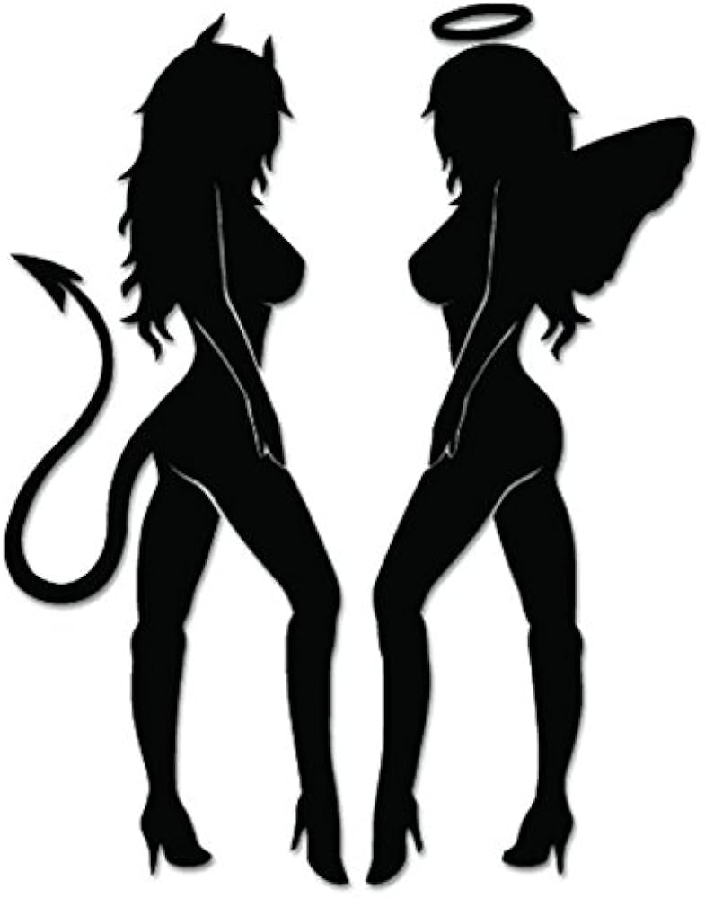 CALCOMANIA GRANDE DIABLA Y ANGEL NEGRO