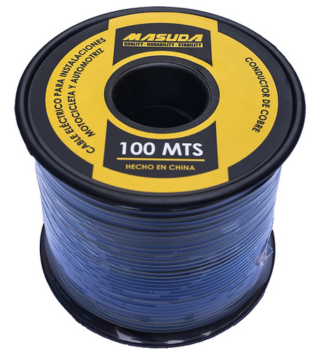 CABLE THW ELECTRICO 100% COBRE MOTOCICLETA Y/O AUTOMOTRIZ 100M 20AWG AZUL-AMARILLO