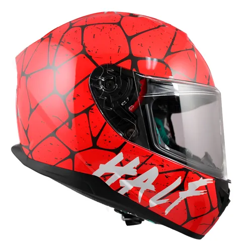 CASCO CERRADO HALF CERTIFICADO DOT SINGLE VISOR SPIDER ROJO  BRILLANTE MICA TRANSPARENTE TALLA CHICO