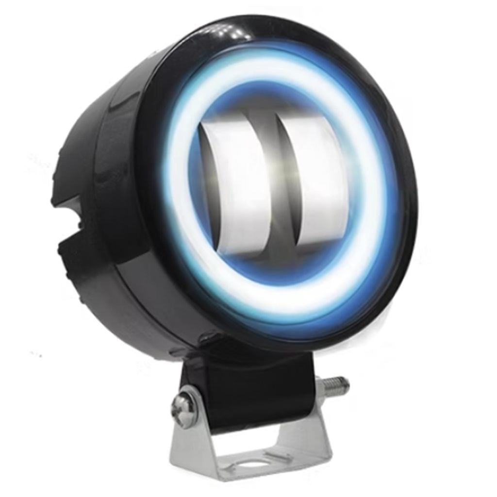 FARO 2 LED REDONDO CON LUPA LUZ BLANCA FIJA Y ESTROBO OPCIONAL CONTORNO AZUL