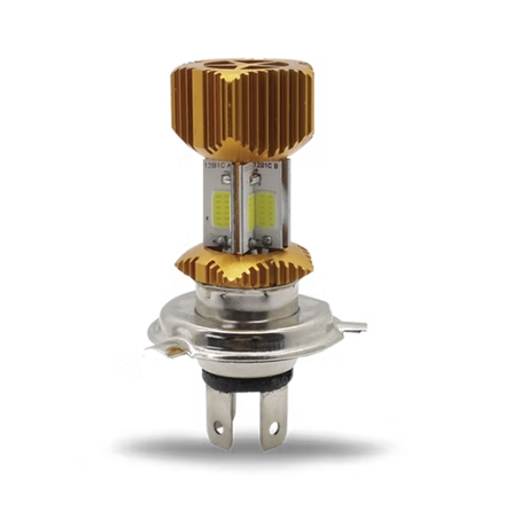 FOCO DE FARO LED H4 LUZ BLANCA OCHO LADOS CARCASA DORADA