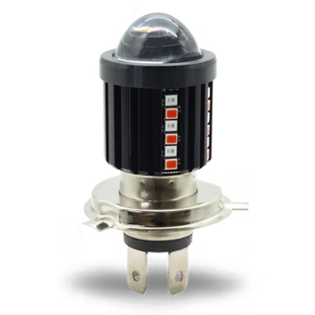 FOCO DE FARO LED H4 CON LUPA LUZ BLANCA Y AMARILLA CON LED LATERALES ROJO Y AZUL