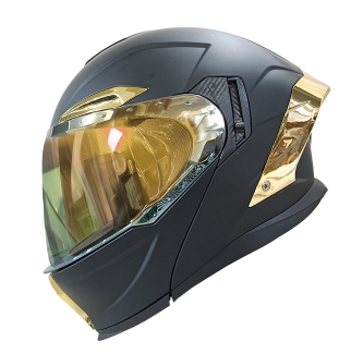 CASCO ABATIBLE IRON RACING DOT NEGRO MATE MICA/ALERON DORADO IR-195 M