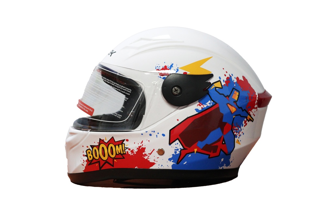 CASCO DE MOTOCICLISTA INFANTIL MEK SUPER HEROE BLANCO C/LUZ