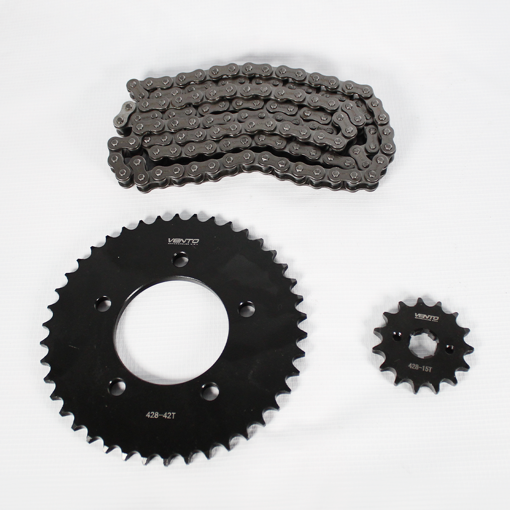 KIT DE SPROCKET CORONA 42T / PIÑON 1 5T CADENA REFORZADA NEGRA 428H-124 --- NITROX 250 T3 2024 > 2025 > 2026 NITROX 250 T2 2020 > 2021 > 2022 > 2023 NITROX 200 T2 2020 > 2021 > 2022 > 2023 V-RACER 250 2020 > 2021 > 2022 > 2023