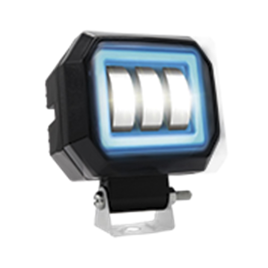 FARO AUXILIAR LED CON LUPA CUADRADO CON 3 LED OJO DE ANGEL AZUL CON LUZ BLANCA FIJA Y ESTROBO
