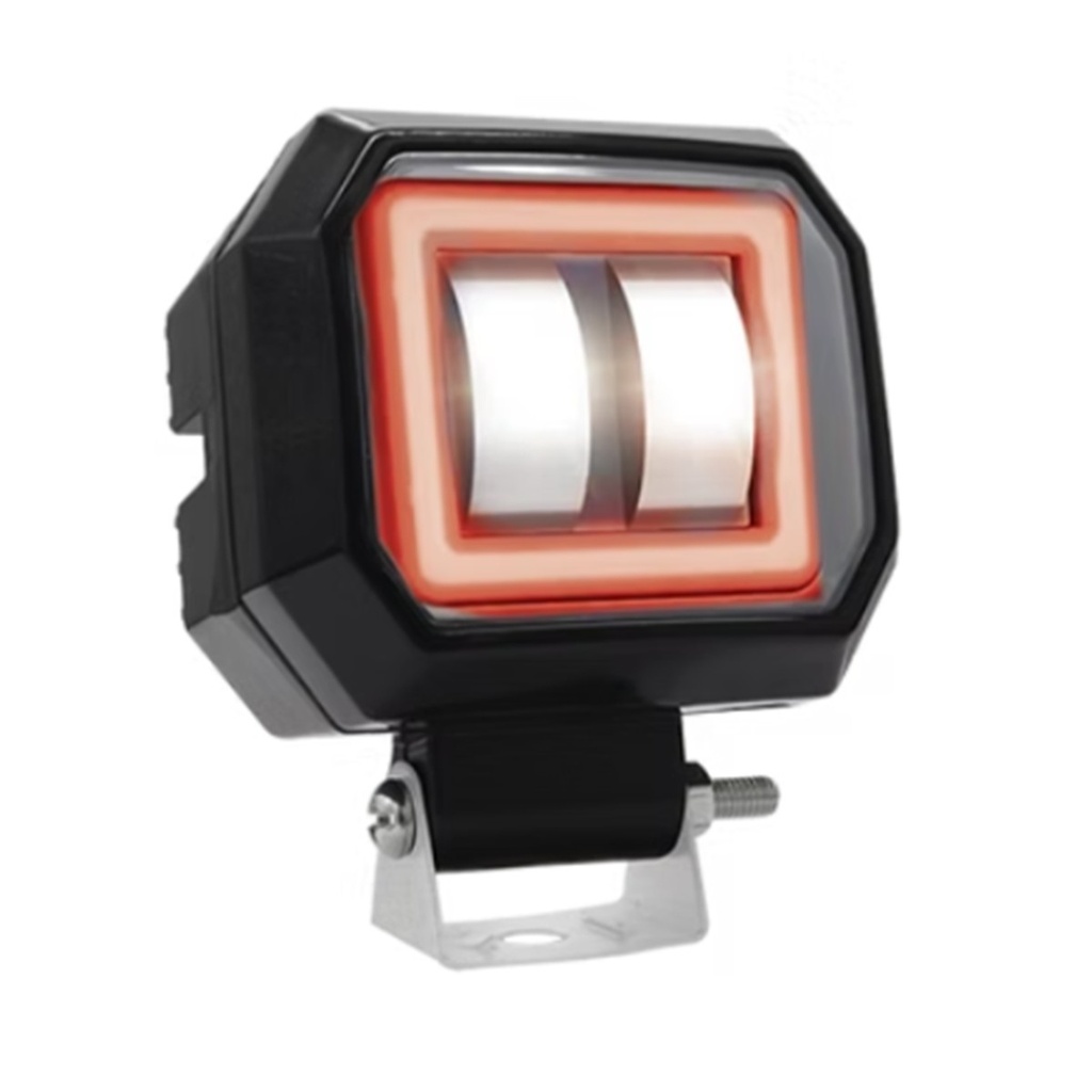 FARO LED CUADRADO MINI 2 LED CON LUPA LUZ BLANCA FIJA Y CON ESTROBO OPCIONAL Y CONTORNO (BLANCO-ROJO)