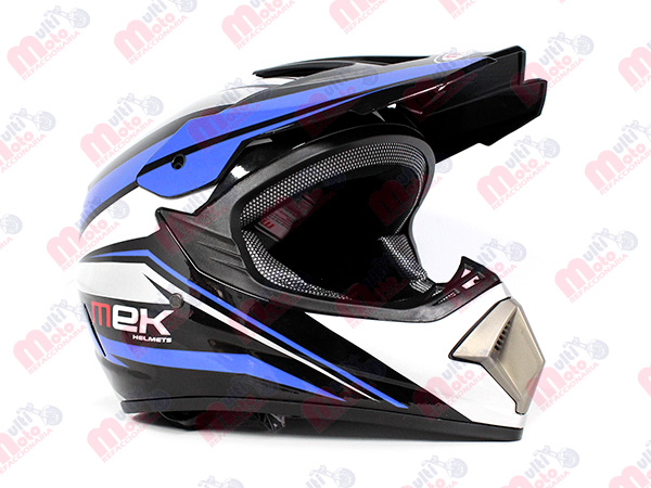 Cross Helmet Glossy Black Decal Blue MEK
