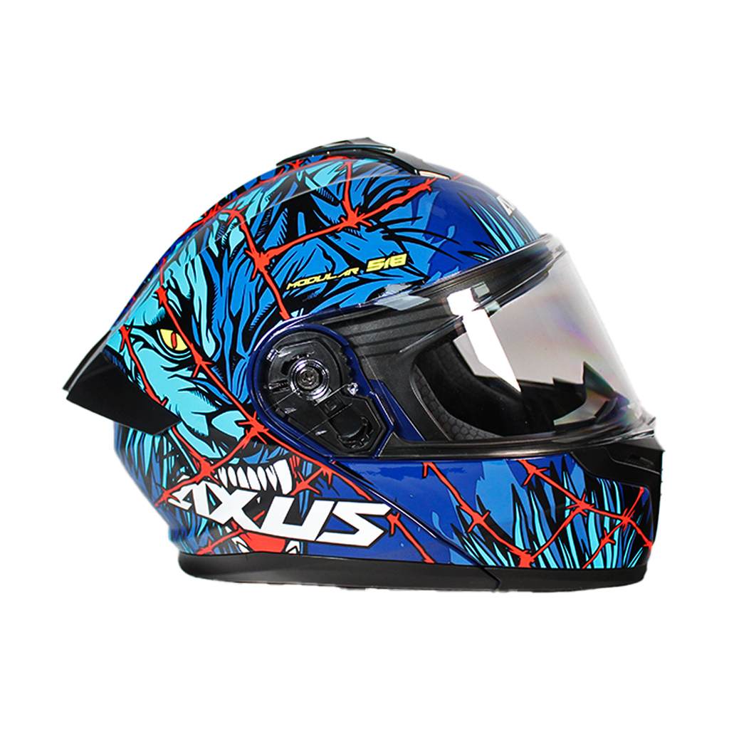 CASCO PARA MOTOCICLISTA  ABATIBLE  CHUPACABRA AZUL/ROJO TALLA L 59-60