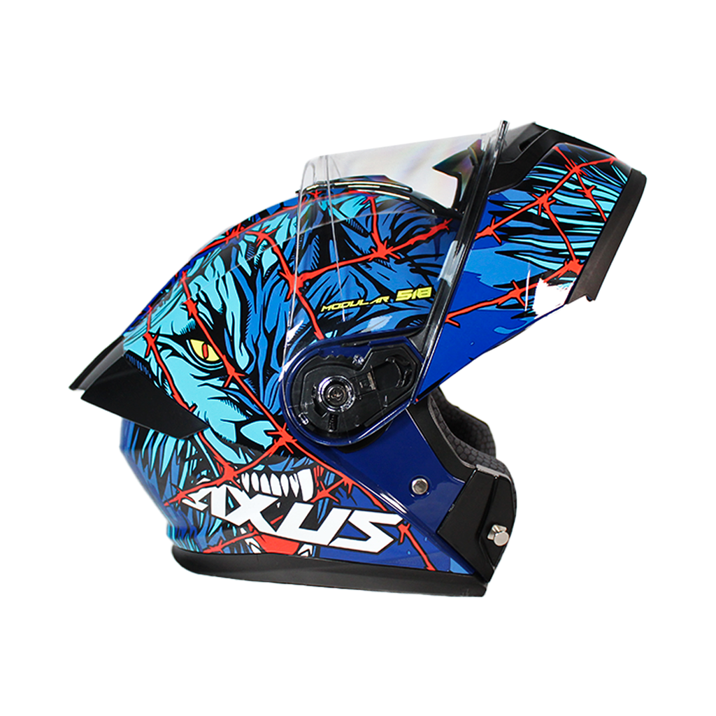 CASCO PARA MOTOCICLISTA  ABATIBLE  CHUPACABRA AZUL/ROJO TALLA L 59-60