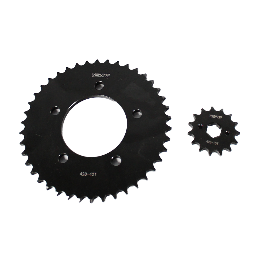 KIT DE SPROCKET CORONA 42T / PIÑON 1 5T CADENA REFORZADA NEGRA 428H-124