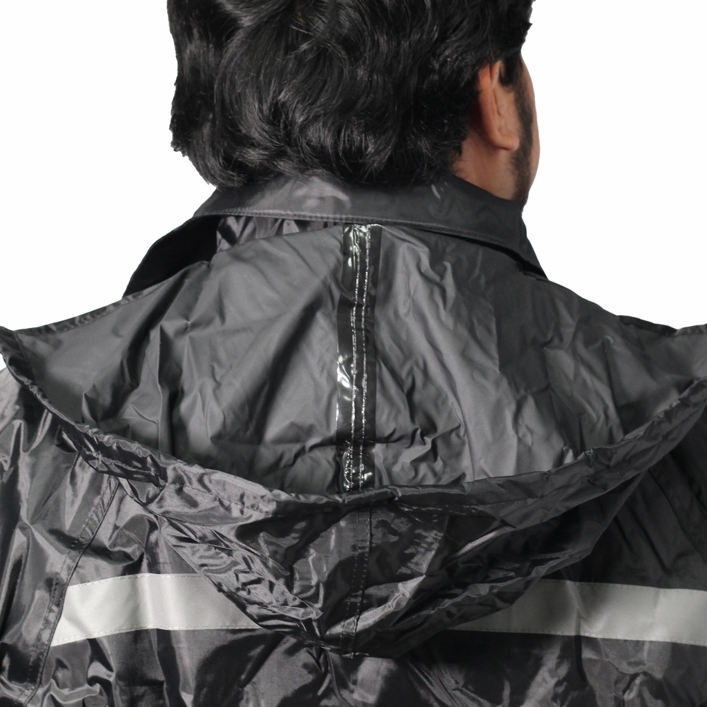 IMPERMEABLE 2 PZAS CON TIRA REFLEJANTE BLANCO (XL)