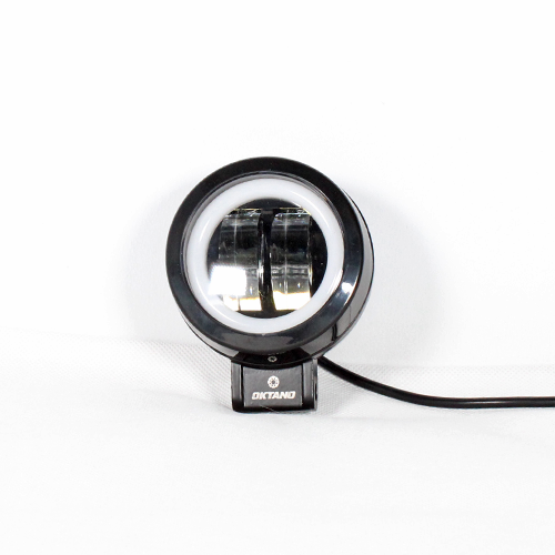 FARO 2 LED REDONDO CON LUPA LUZ BLANCA FIJA Y ESTROBO OPCIONAL CONTORNO AMARILLO