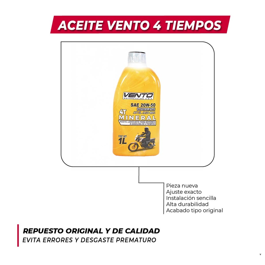 Aceite Vento 4 Tiempos SL Mineral Jaso MA2 20W-50