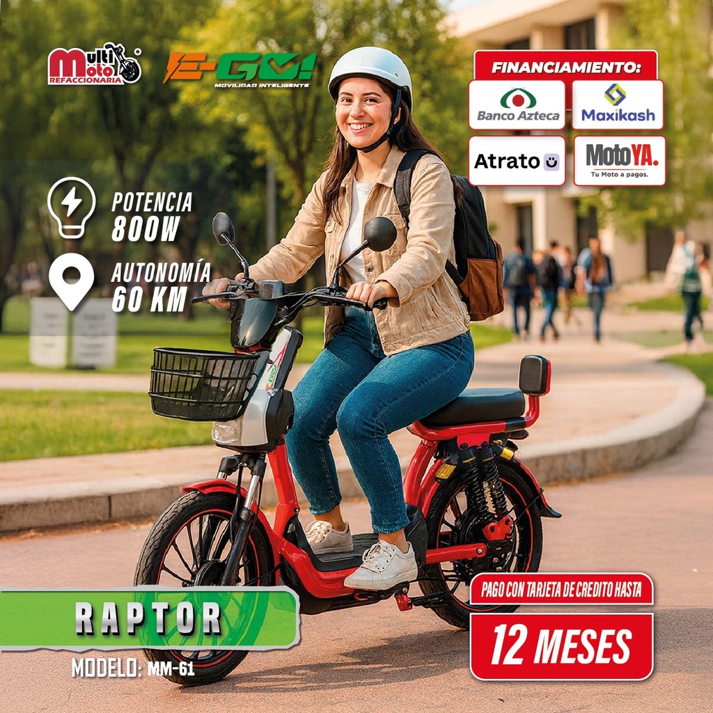 BICICLETA ELECTRICA MM-61 RAPTOR / ROJO