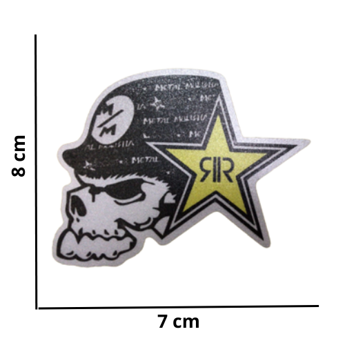 CALCOMANIA REFLEJANTE CALAVERA CON ROCKSTAR 8X7 CM