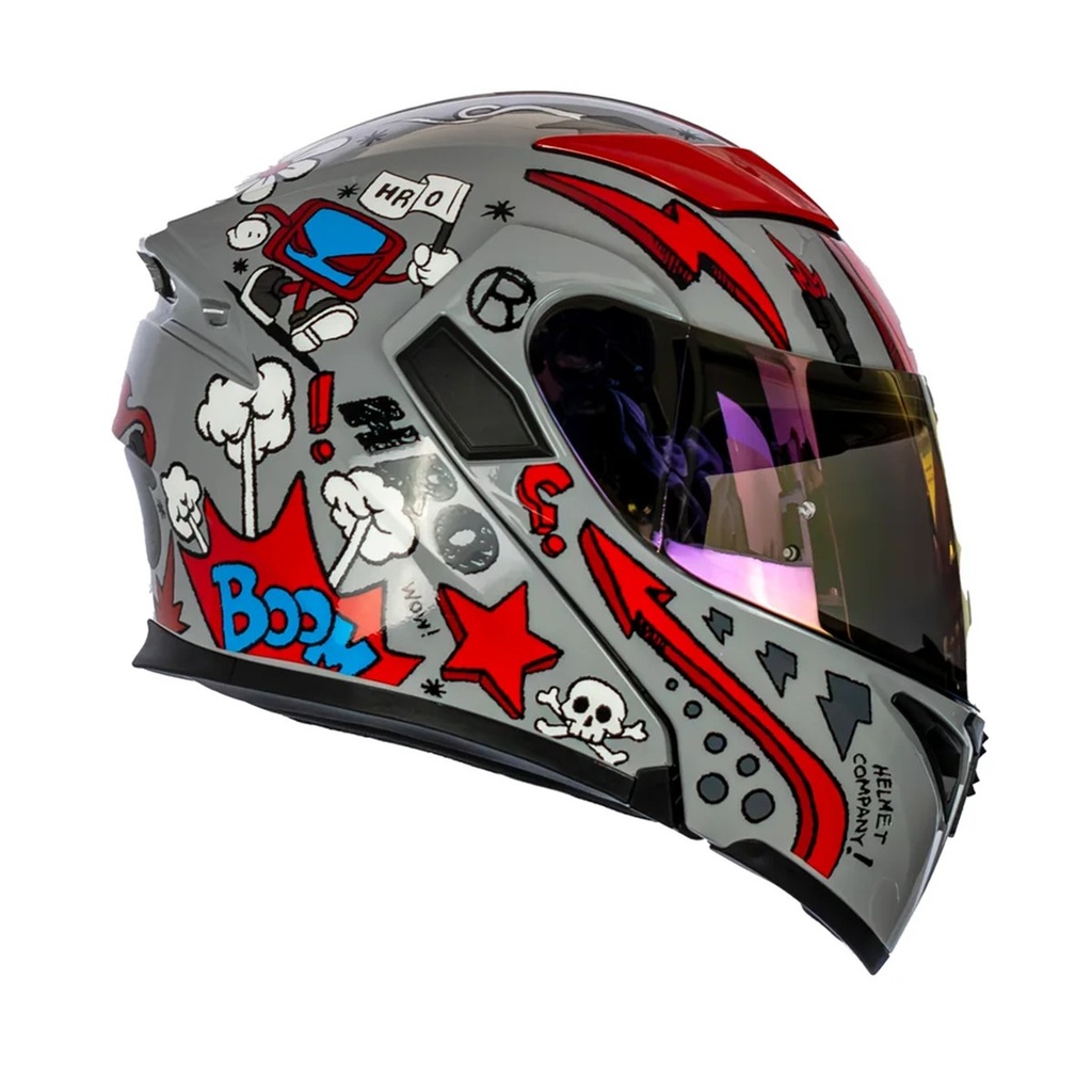 CASCO HRO-3400DV EVO DOOLE DOODLE GRIS/ROJO BRILLO VISOR IRIDIUM ROJO L