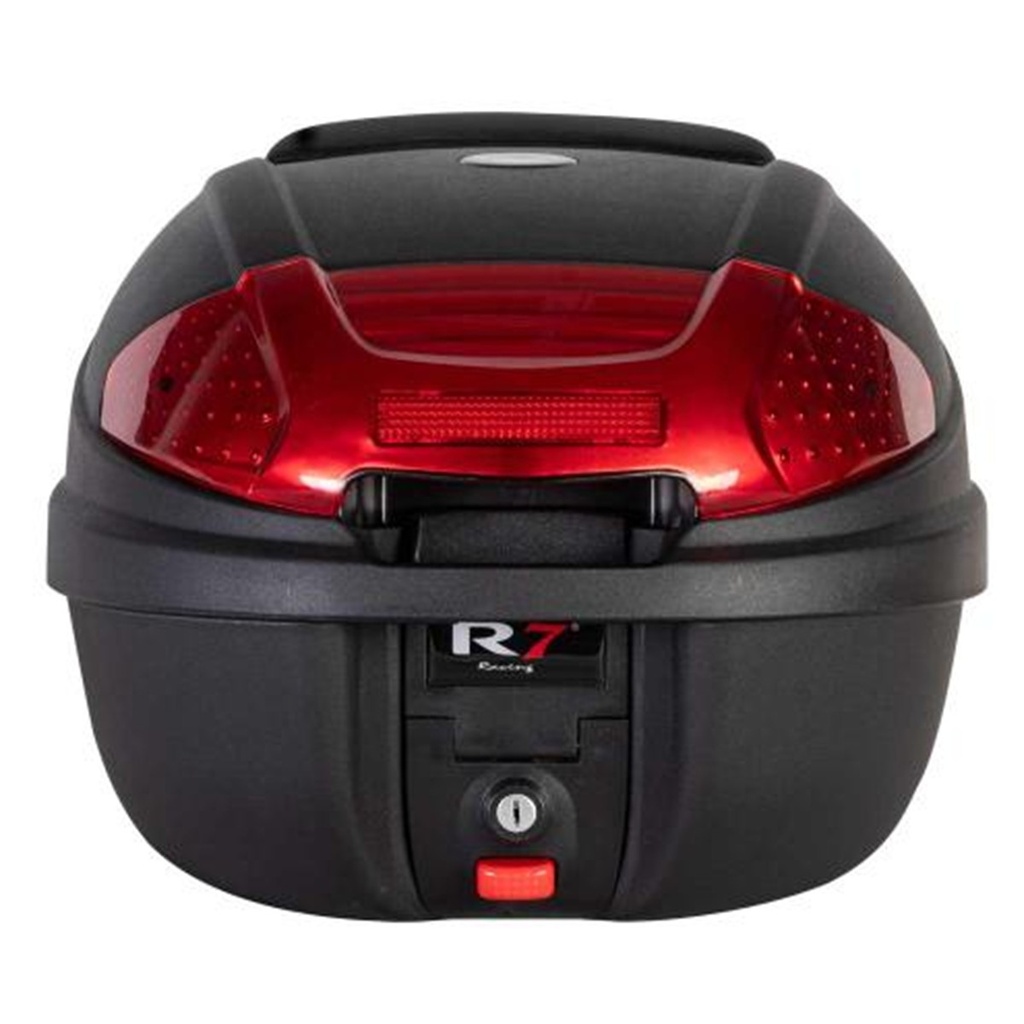 BAUL TRASERO MOTOCICLETA R7 RACING NEGRO PLASTICO 32 LTS C/RESPALDO