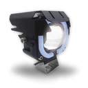 FARO AUXILIAR CUADRADO CON LUPA LUZ BLANCA,AMARILLO CON ARO LATERAL AZUL