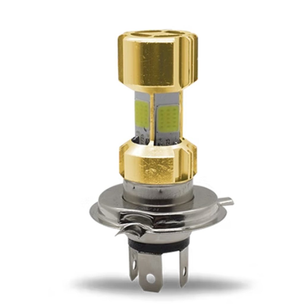 FOCO DE FARO LED H4 LUZ BLANCA 4 LADOS CON CARCASA DORADA