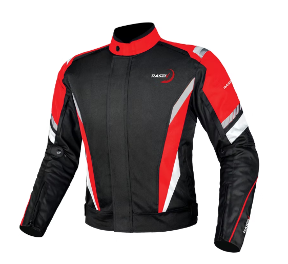 CHAMARRA DEPORTIVA CON PROTECCIONES NEGRO CON ROJO Y REFLEJANTE GRIS  (XL)