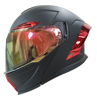[CAS-7101-6932C] CASCO ABATIBLE IRON RACING DOT NEGRO MATE MICA/ALERON ROJO IR-195 L