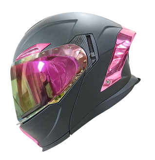 [CAS-7101-6934B] CASCO ABATIBLE IRON RACING DOT NEGRO MATE MICA/ALERON VIOLETA-ROJO IR-195 M