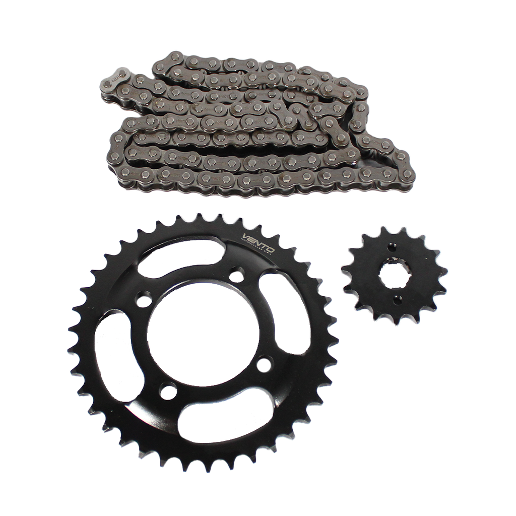 KIT DE SPROCKET CORONA 38T (DIAMETR O 71.5)/ PIÑON 15T CADENA REFORZADA NEGRA 428H-102