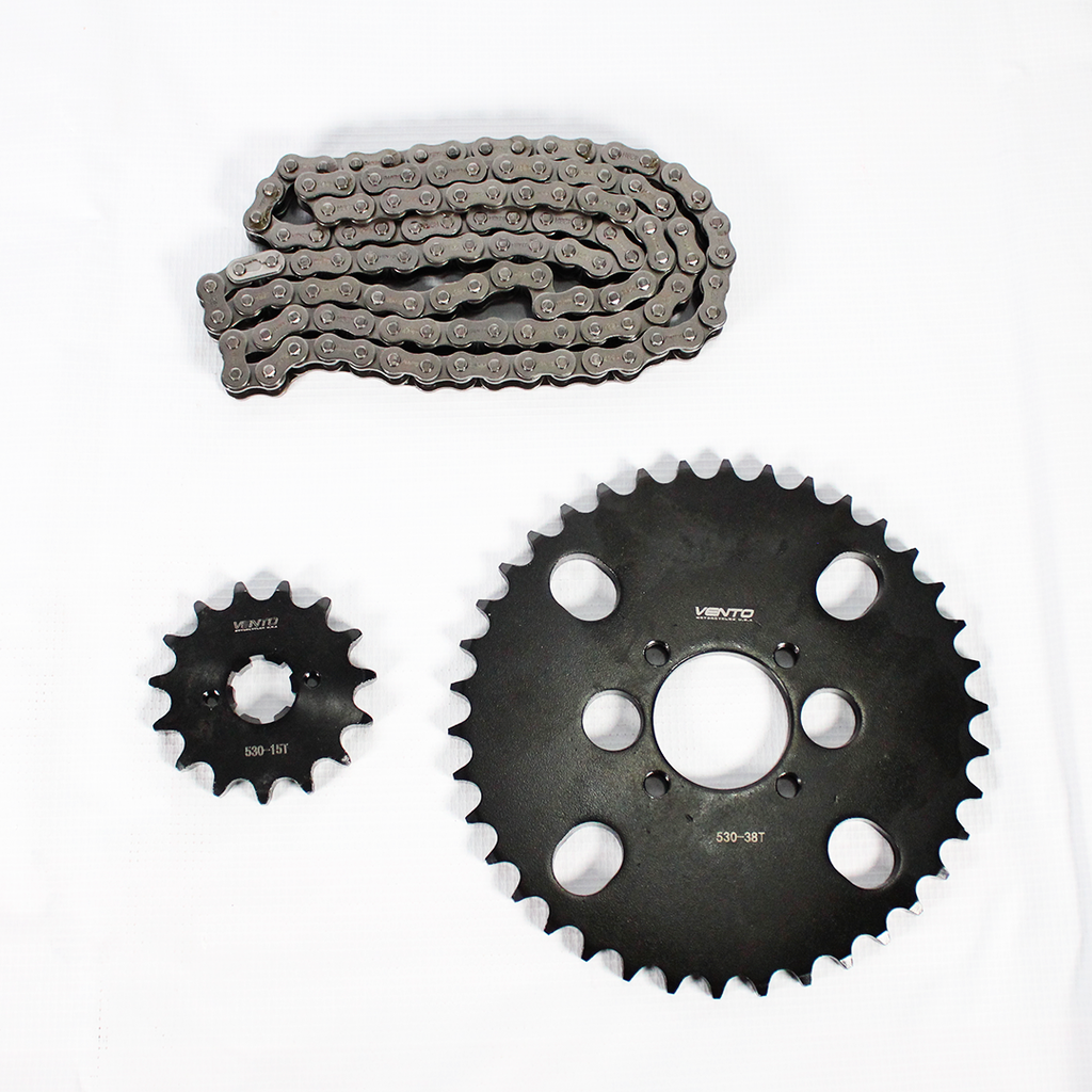[VG15100010] KIT DE SPROCKET CORONA 38T / PIÑON 16T, 15T CADENA REFORZADA NEGRA 530-82 GLADIATOR 200 2023 > 2024  > 2025