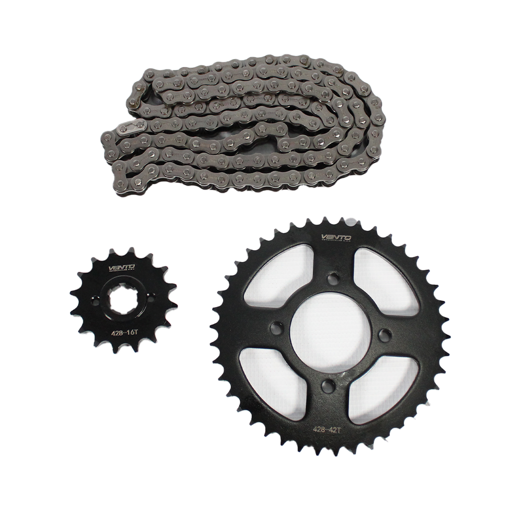 [VG15100021] KIT DE SPROCKET CORONA 42T / PIÑON 16T CADENA REFORZADA NEGRA 428H-116 CYCLON 190 > 2024