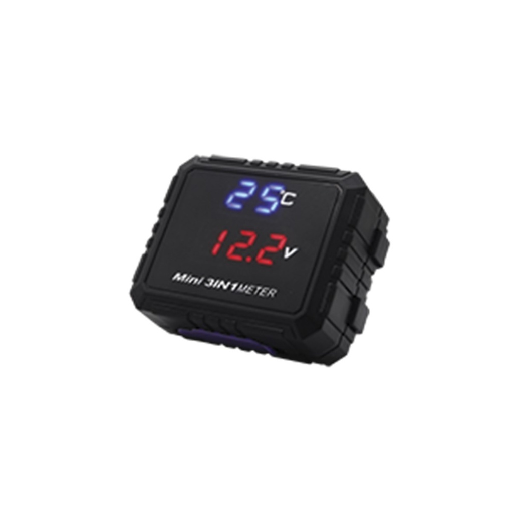 [RS-GRL-12017BU-R] CARGADOR 3 EN 1 CON PUERTO DE USB, MEDIDOR DE VOLTAJE Y MEDIDOR DE TEMPERATURA DIGITAL