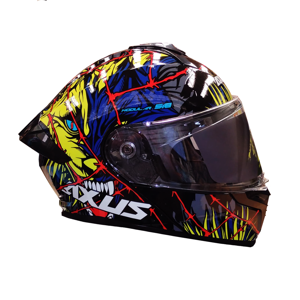 [AC1B-4001-002] CASCO PARA MOTOCICLISTA  ABATIBLE  CHUPACABRA AZUL/VERDE TALLA L 59-60