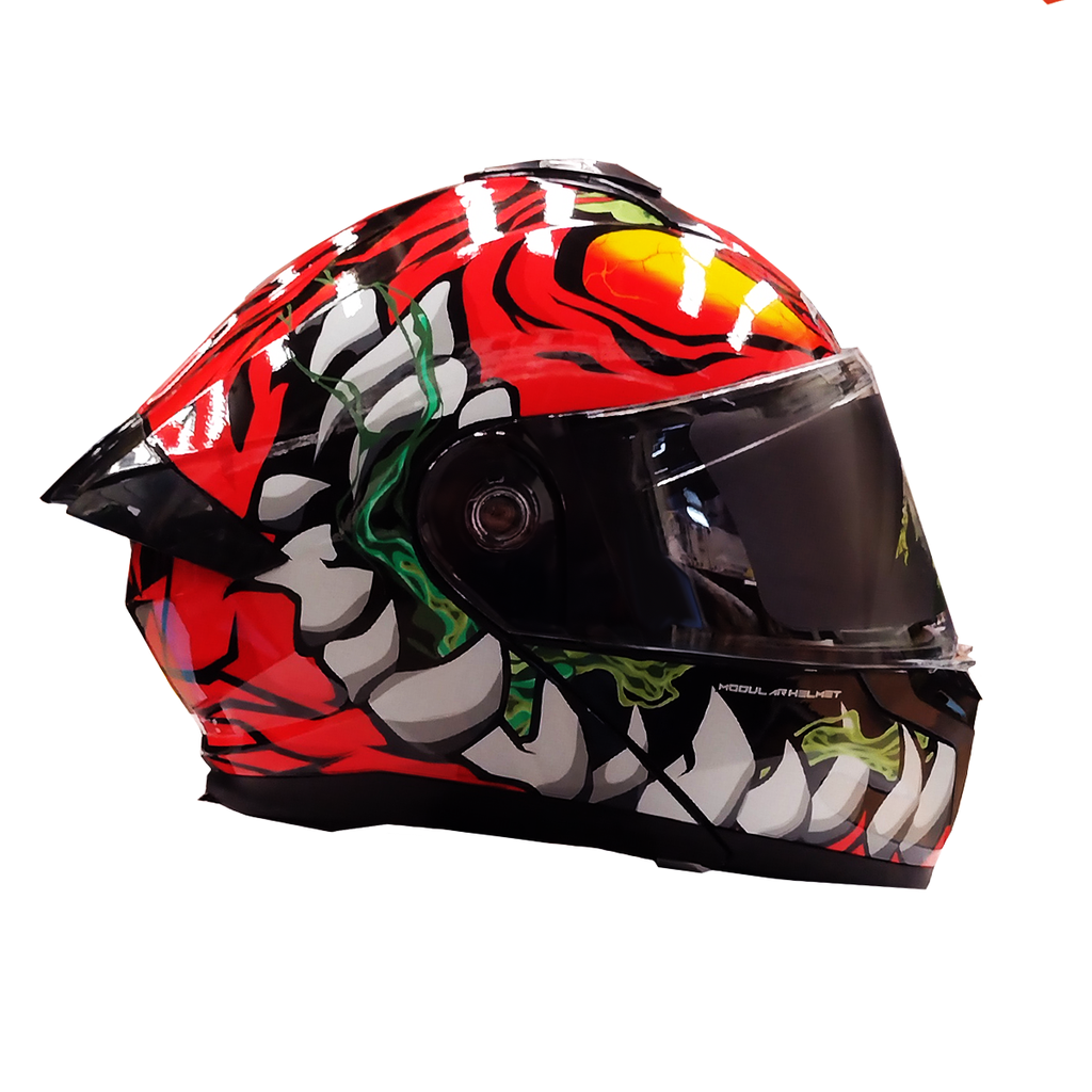 CASCO PARA MOTOCICLISTA  ABATIBLE  ROJO/BLANCO TALLA L 59-60
