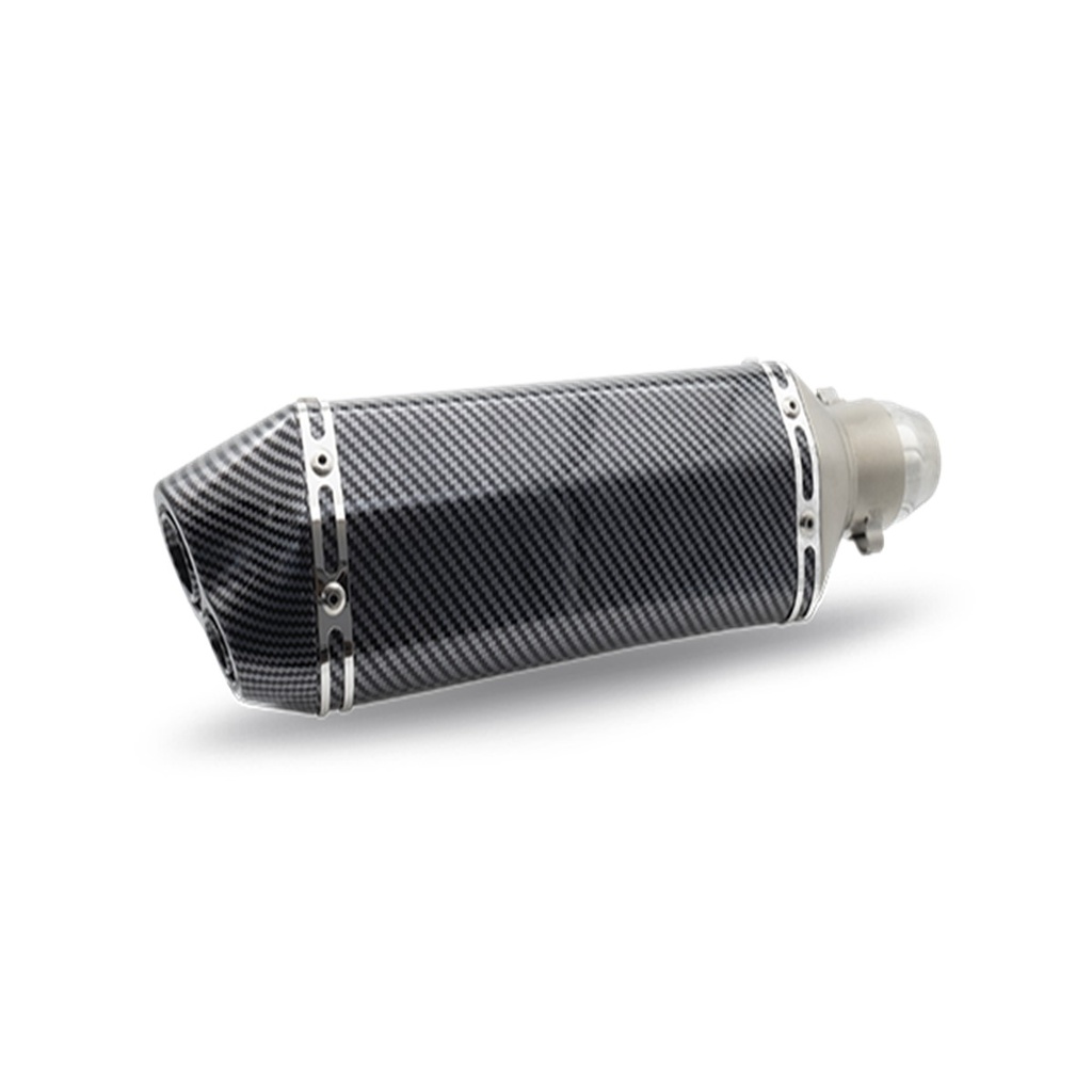 ESCAPE DEPORTIVO RECTANGULAR DOBLE SALIDA CON PINTURA TIPO FIBRA DE CARBON