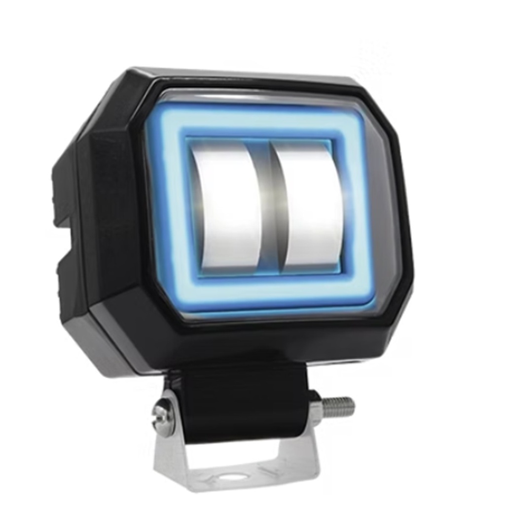 [RS-LED-13040W-BU] FARO LED CUADRADO MINI 2 LED CON LUPA LUZ BLANCA FIJA Y CON ESTROBO OPCIONAL Y CONTORNO (BLANCO-AZUL)