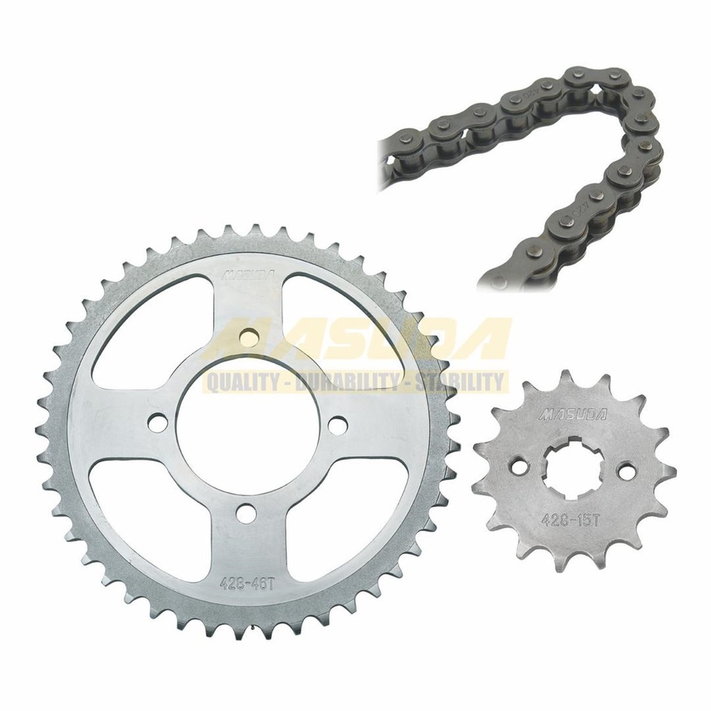 [ENG-1505-3217] KIT ENGRANES C/CADENA MASUDA 46T/15T 428H*132 EX200/RT200/RT200NEGRO