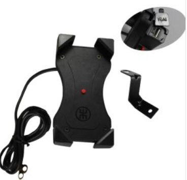 PORTA CELULAR CON SOPORTE AJUSTABLE 4 PUNTOS DE AGARRE CON CARGADOR USB ENTRADA 12Vcc / SALIDA 5Vcc / 2A / 10.5W