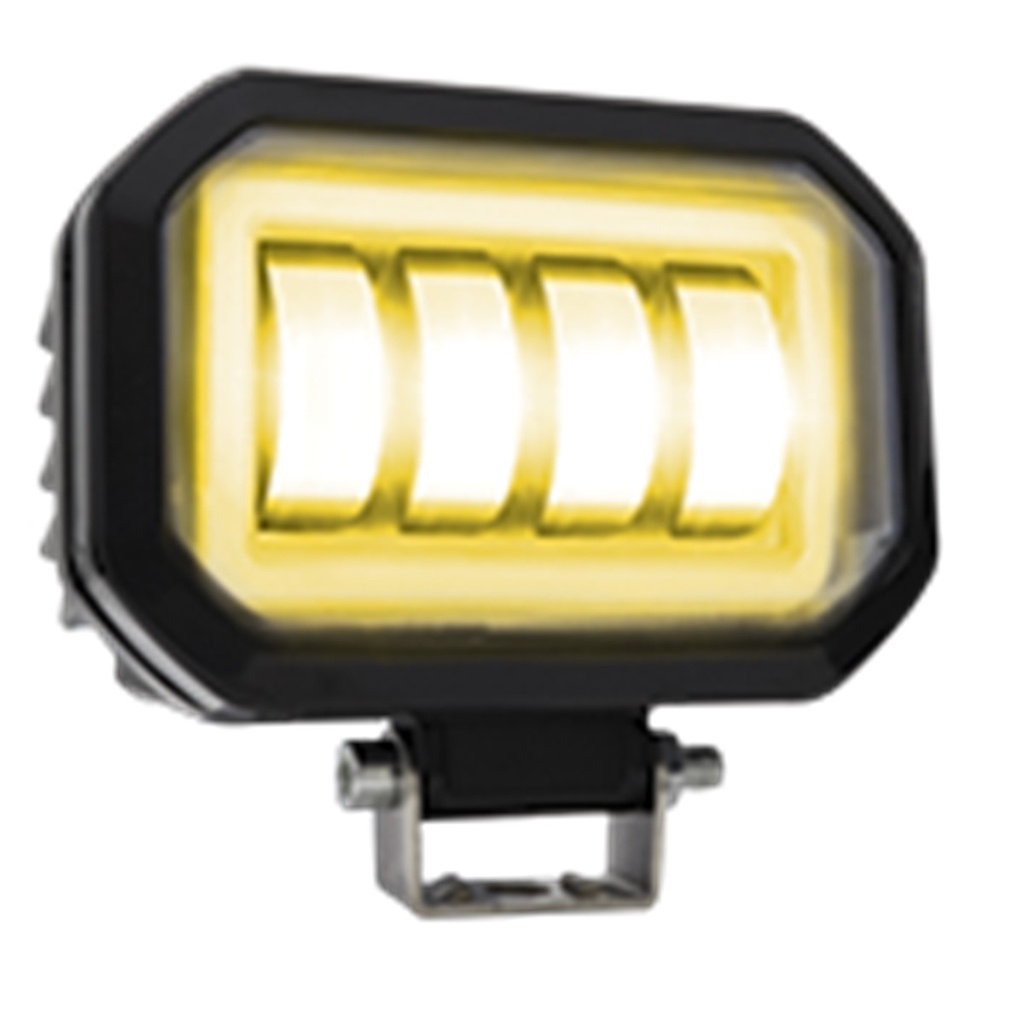 FARO AUXILIAR LED CON LUPA CUADRADO CON 4 LED OJO DE ANGEL AMARILLO CON LUZ BLANCA FIJA Y ESTROBO