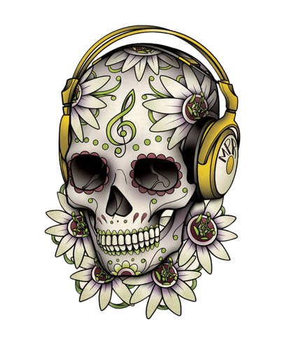 [GDE-011] CALCOMANIA GRANDE CALAVERA AUDIFONOS