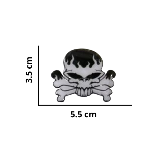 [MED-ACR-089] CALCOMANIA MEDIANA ACRILICO CALAVERA LLAMAS NEGRAS 5.5x3.5 cm 