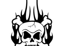 [MED-ACR-089] CALCOMANIA MEDIANA ACRILICO CALAVERA LLAMAS NEGRAS