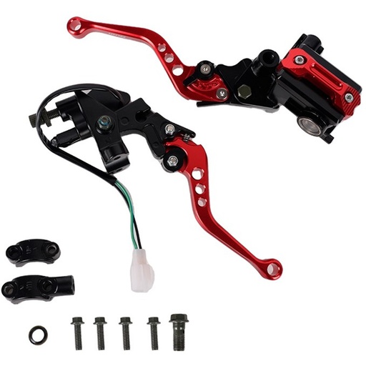 [BOM-1302-0569R] KIT BOMBA FRENO CON MANIJA ALUMINIO CNC UNIVERSAL IR-0569 ROJO