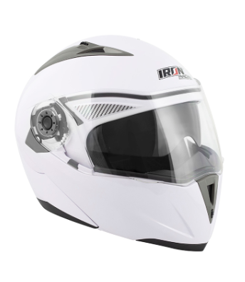 [CAS-7101-1464E] CASCO ABATIBLE IRON RACING DOBLE MICA DOT COLOR LISO BLANCO TALLA XXL