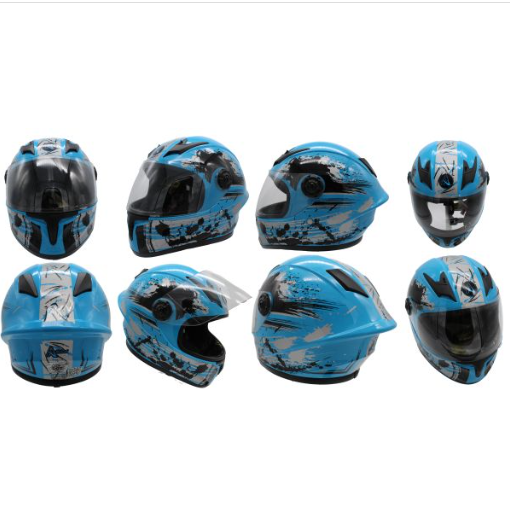 [CAS-INF-A003-L] CASCO PARA MOTOCICLISTA INFANTIL CERRADO A-HELMET CERTIFICADO DOT BRILLANTE VISOR TRANSPARENTE BOY AZUL TALLA L