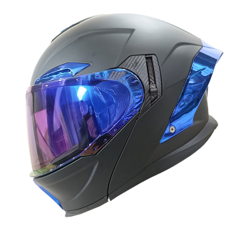 [CAS-7101-6933C] CASCO ABATIBLE IRON RACING DOT NEGRO MATE MICA/ALERON AZUL IR-195 L