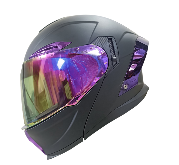 [CAS-7101-6935A] CASCO ABATIBLE IRON RACING DOT NEGRO MATE MICA/ALERON VIOLETA IR-195 S