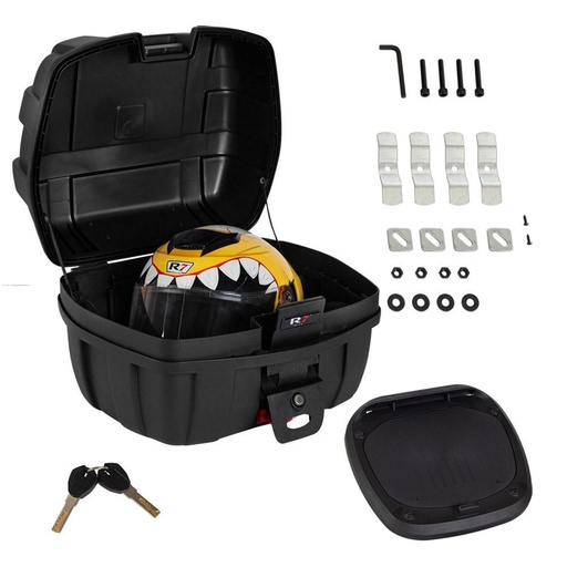 [5103-1149] BAUL TRASERO MOTOCICLETA R7 RACING NEGRO PLASTICO 37 LTS C/RESPALDO