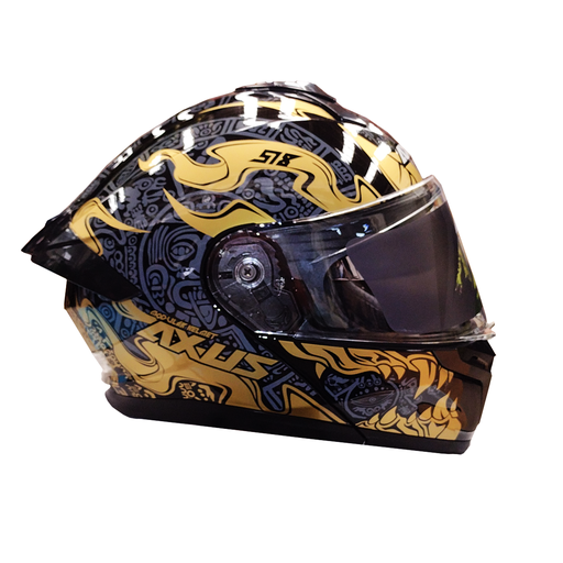 [AC1B-4015-002] CASCO PARA MOTOCICLISTA  ABATIBLE  MAYA NEGRO/DORADO TALLA L 59-60