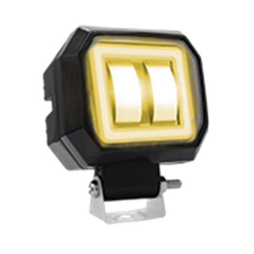 [RS-LED-13074W-Y] FARO AUXILIAR LED CON LUPA CUADRADO CON 2 LED OJO DE ANGEL AMARILLO CON LUZ BLANCA FIJA Y ESTROBO